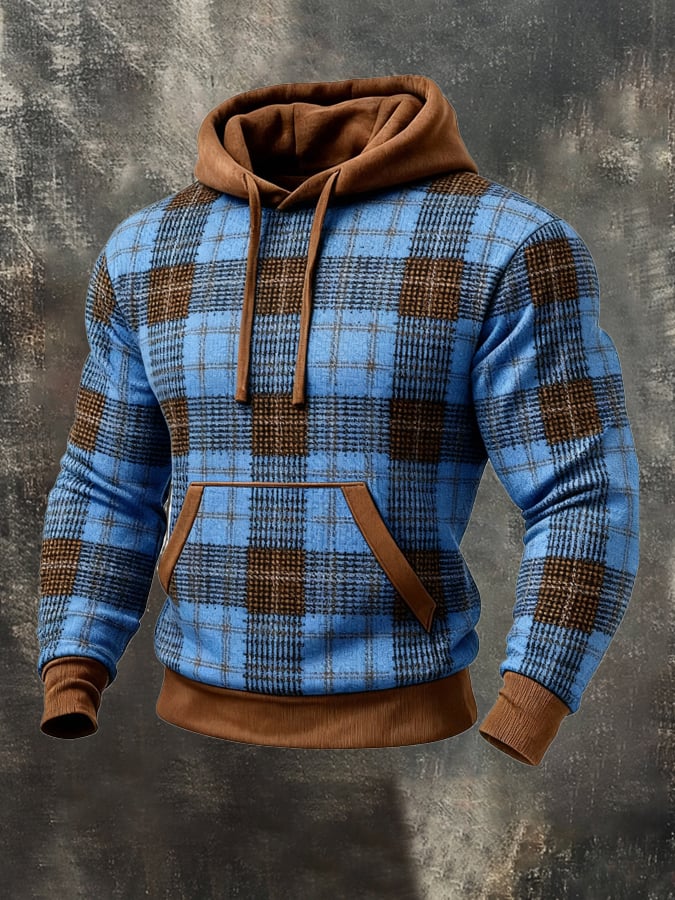 Sudadera de hombre de estilo retro con efecto desgastado, estampado de bloques de color y mangas largas