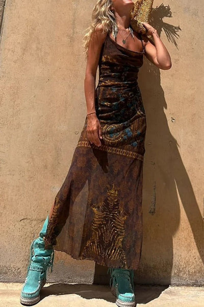 Midi-jurk met unieke print, losse halslijn & striksluiting op de rug