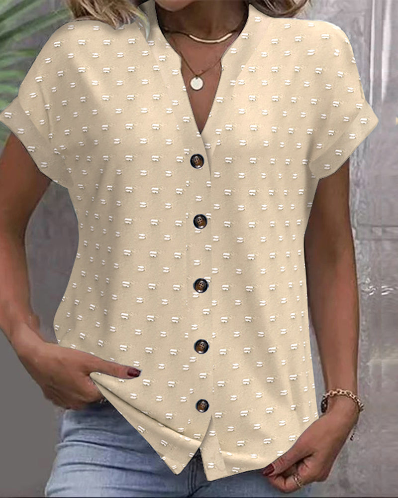 V-Hals Shirt met Knoopsluiting