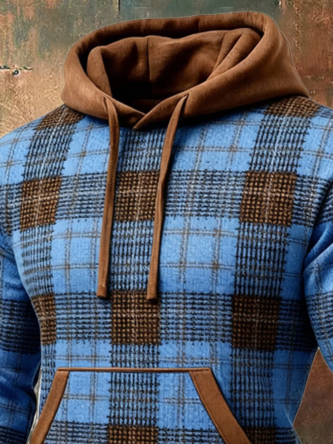 Sudadera de hombre de estilo retro con efecto desgastado, estampado de bloques de color y mangas largas