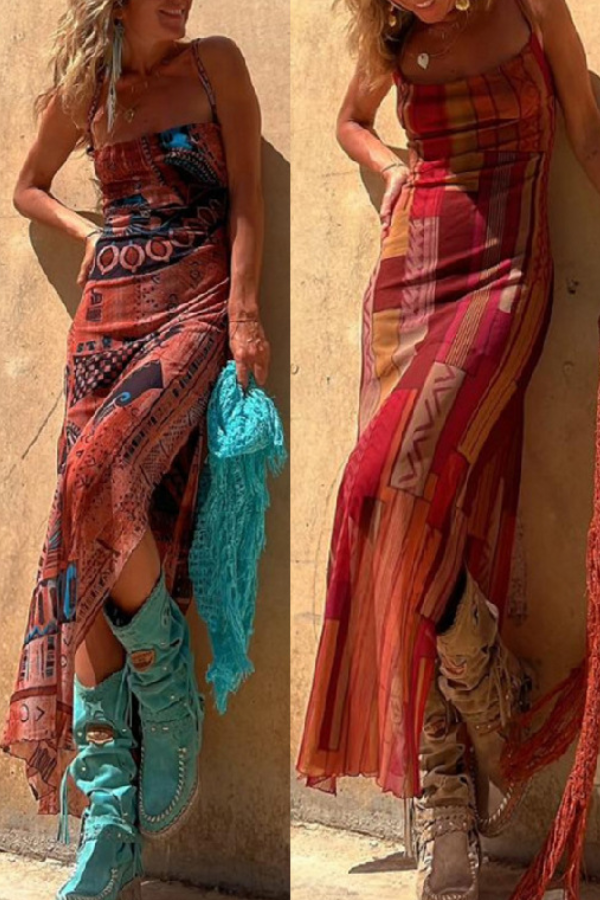 Riemen, Originele Print & Midi Netjurk met Zijsplit