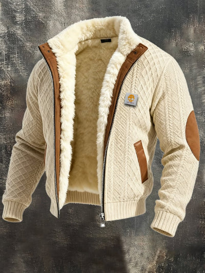 Chaqueta outdoor para hombre con textura retro y tejido jacquard, cálida, con varios bolsillos.