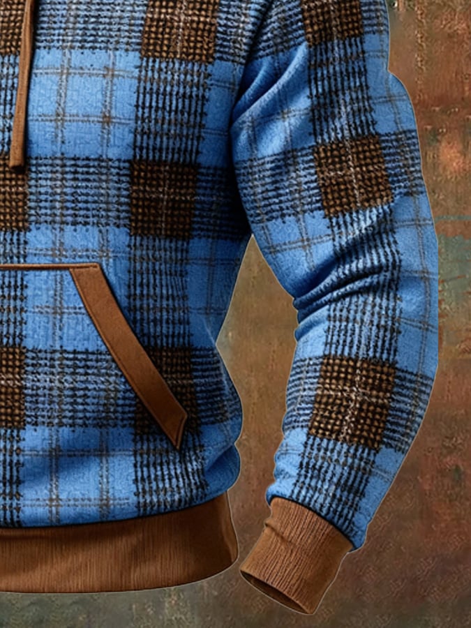 Sudadera de hombre de estilo retro con efecto desgastado, estampado de bloques de color y mangas largas