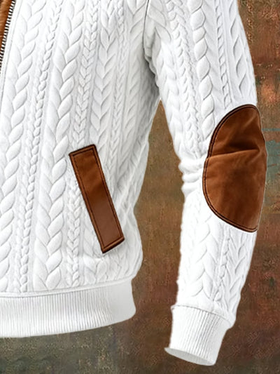 Chaqueta outdoor para hombre con textura retro y tejido jacquard, cálida, con varios bolsillos.