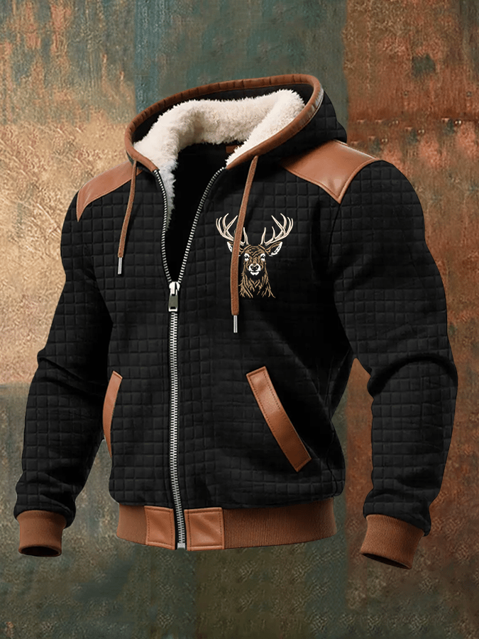 Sudadera para hombre con capucha y cremallera, estampado western y diseño a cuadros.