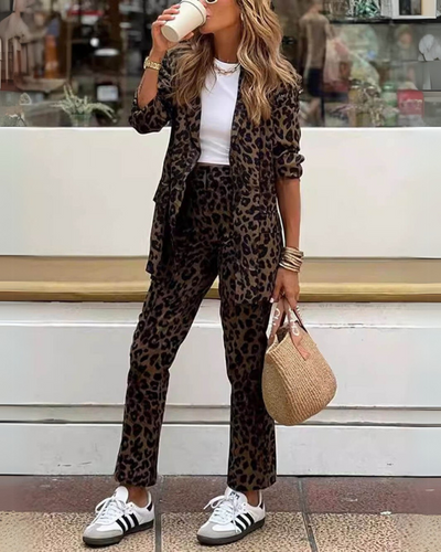 Leopard Print Dames Broekenset
