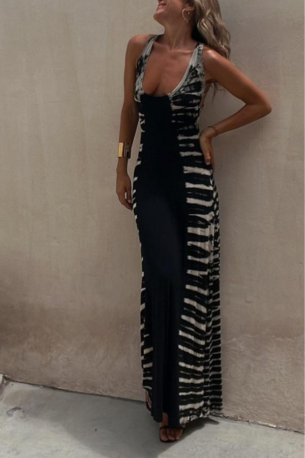 Lange Tie-Dye Jurk met Elastische Rug