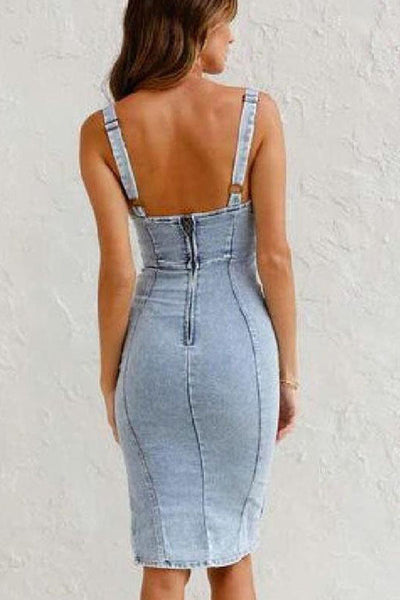 Denim Midi Jurk met Rits & Voorsplit