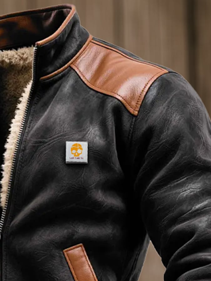 Chaqueta outdoor cálida con múltiples bolsillos y costuras de gamuza vintage para hombre