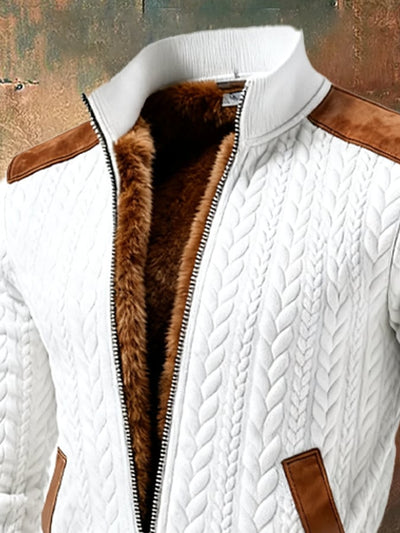 Chaqueta outdoor para hombre con textura retro y tejido jacquard, cálida, con varios bolsillos.