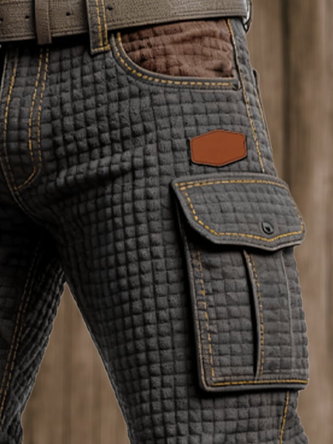 Pantalones de trabajo multifuncionales retro para hombre con bolsillos