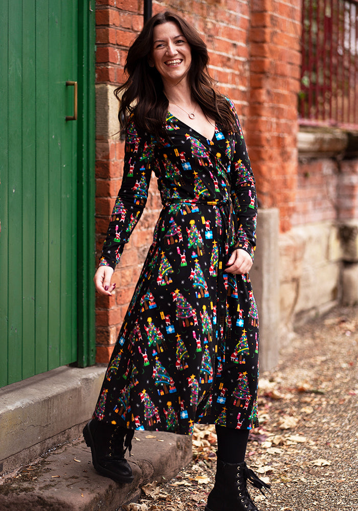 Elfreda Kerst jurk Elven Print Katoenen Mide Jurk