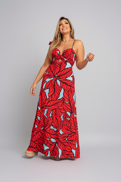 Strapless maxi-jurk met bloemenprint en V-hals