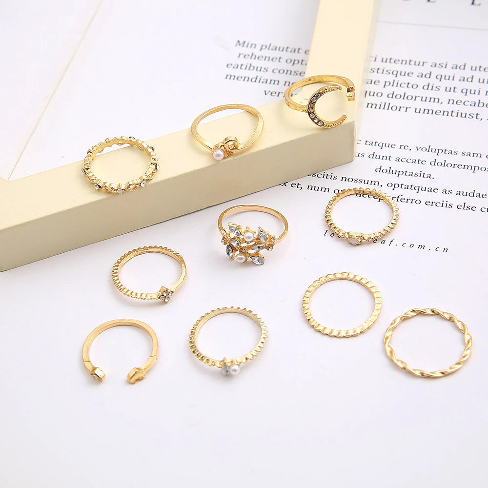 10-Delige Boho Ringenset in Zilver & Goud – Stijlvolle Variatie met Vintage Flair