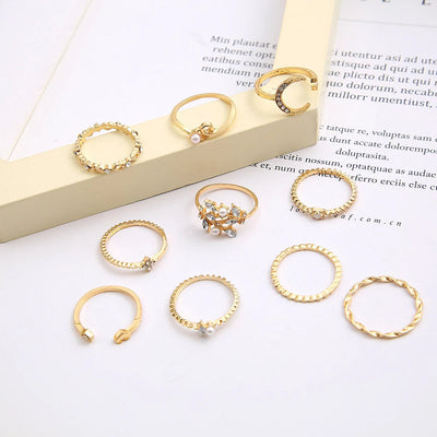 10-Delige Boho Ringenset in Zilver & Goud – Stijlvolle Variatie met Vintage Flair