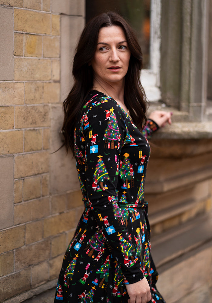 Elfreda Kerst jurk Elven Print Katoenen Mide Jurk