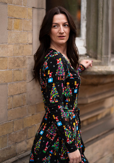 Elfreda Kerst jurk Elven Print Katoenen Mide Jurk