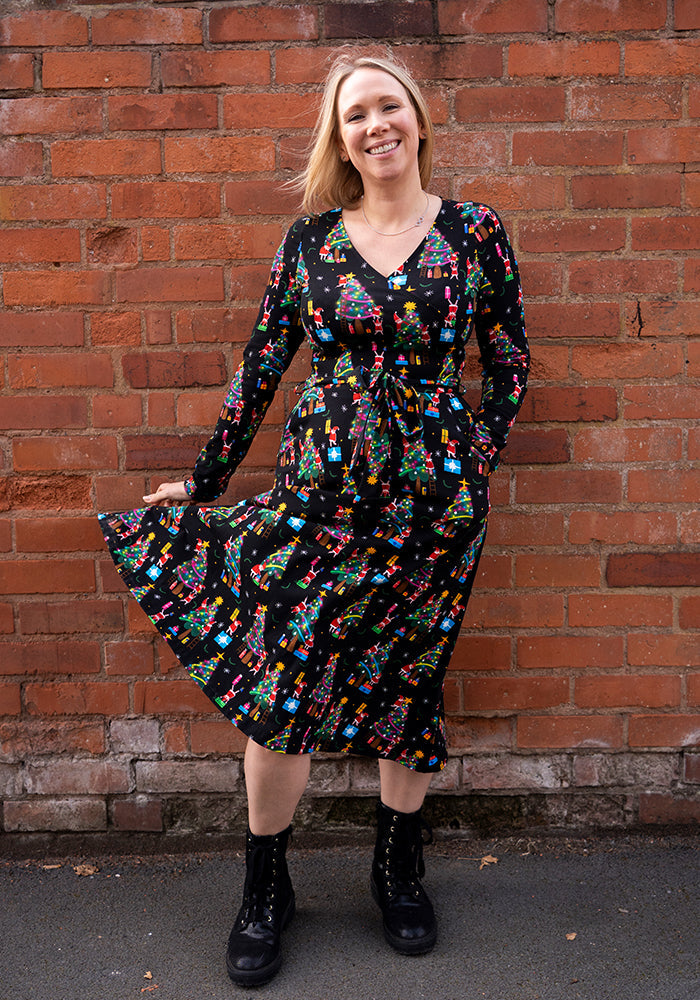 Elfreda Kerst jurk Elven Print Katoenen Mide Jurk