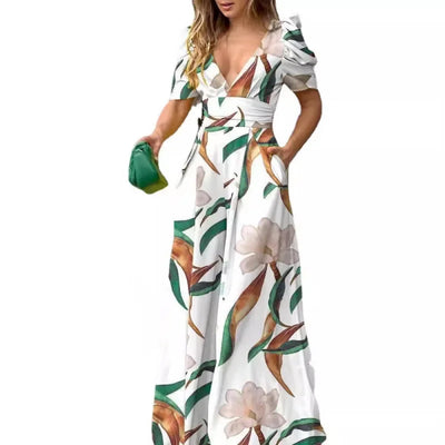 Elegante V-hals Jumpsuit met Wijde Pijpen voor Moeiteloze Chic