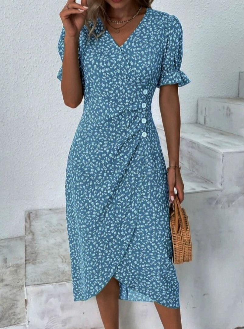 Elegante Midi-Jurk met Print & Knoopsluiting