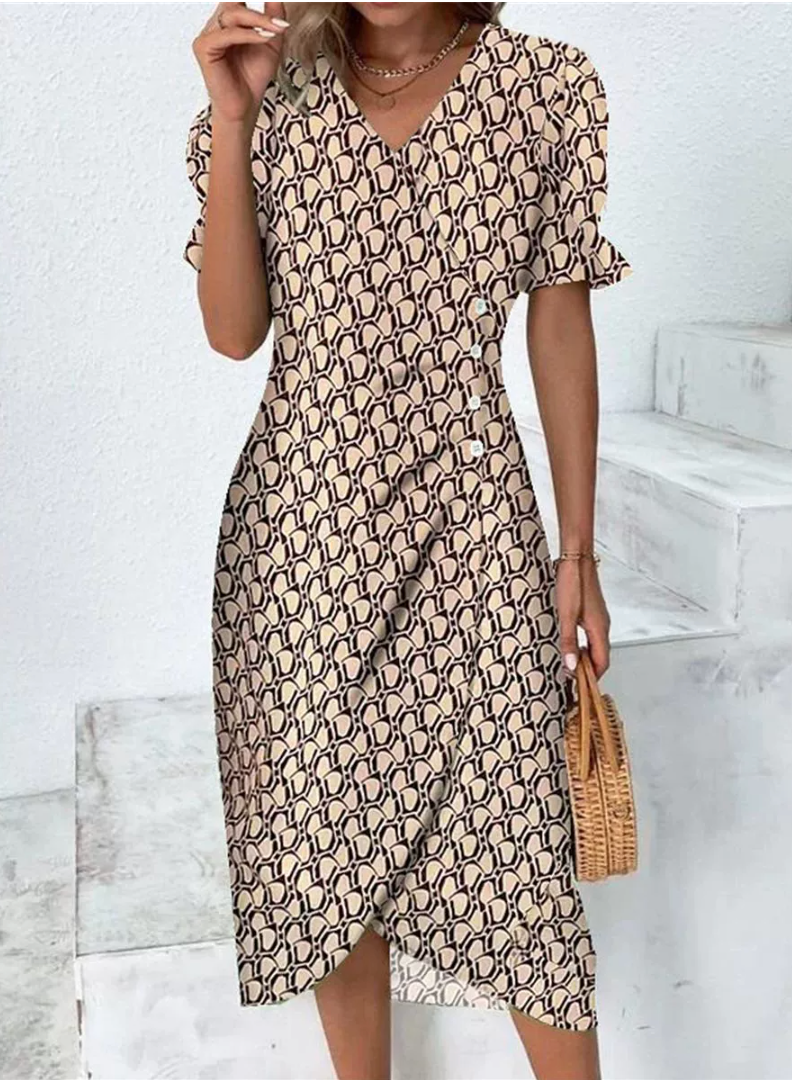 Elegante Midi-Jurk met Print & Knoopsluiting