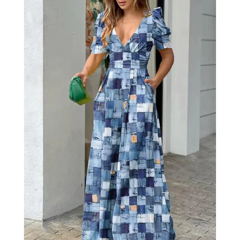 Elegante V-hals Jumpsuit met Wijde Pijpen voor Moeiteloze Chic