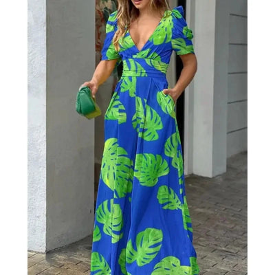 Elegante V-hals Jumpsuit met Wijde Pijpen voor Moeiteloze Chic