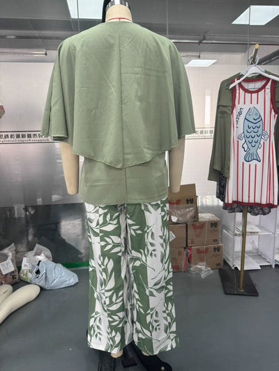 Set damesbroek met print en top met ronde hals