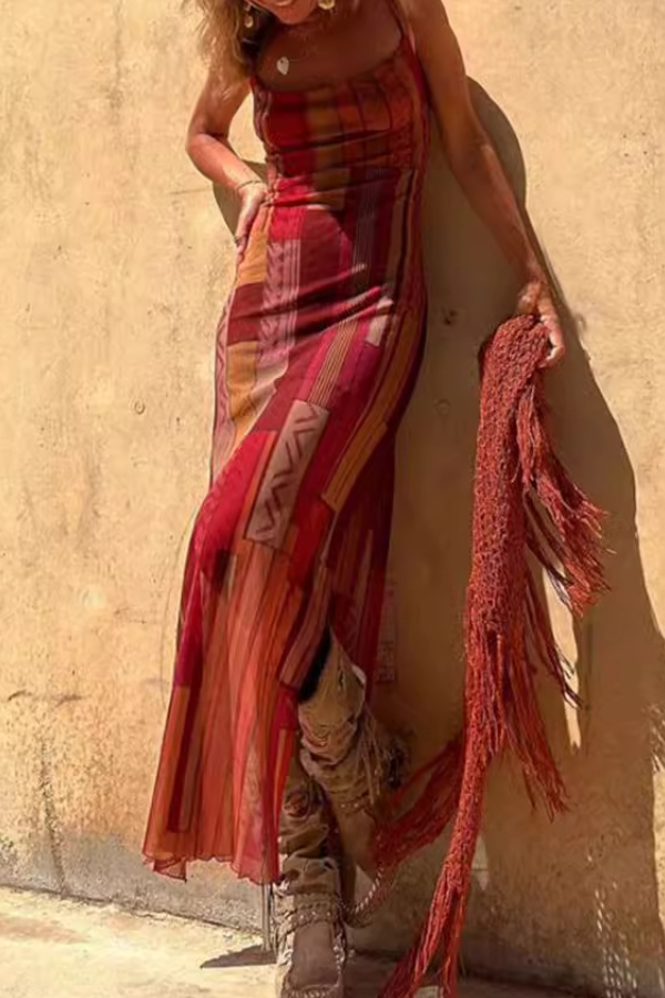 Riemen, Originele Print & Midi Netjurk met Zijsplit