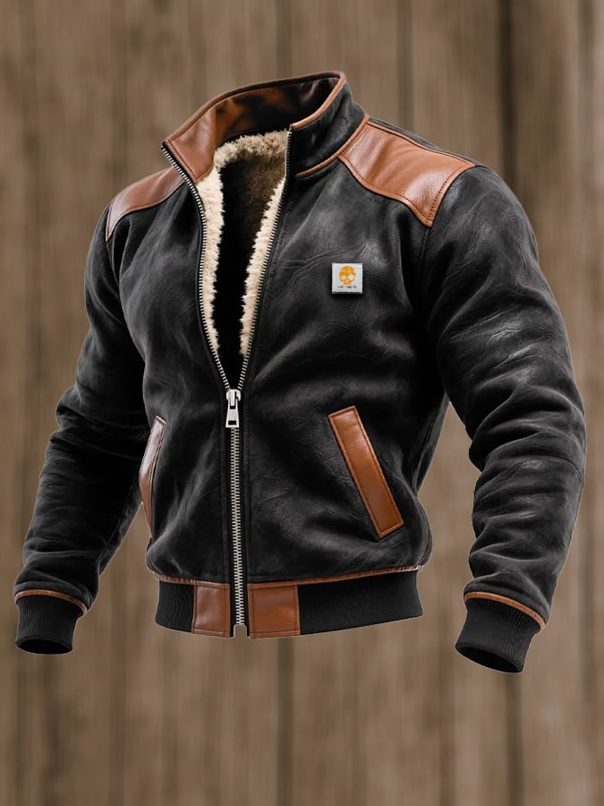 Chaqueta outdoor cálida con múltiples bolsillos y costuras de gamuza vintage para hombre