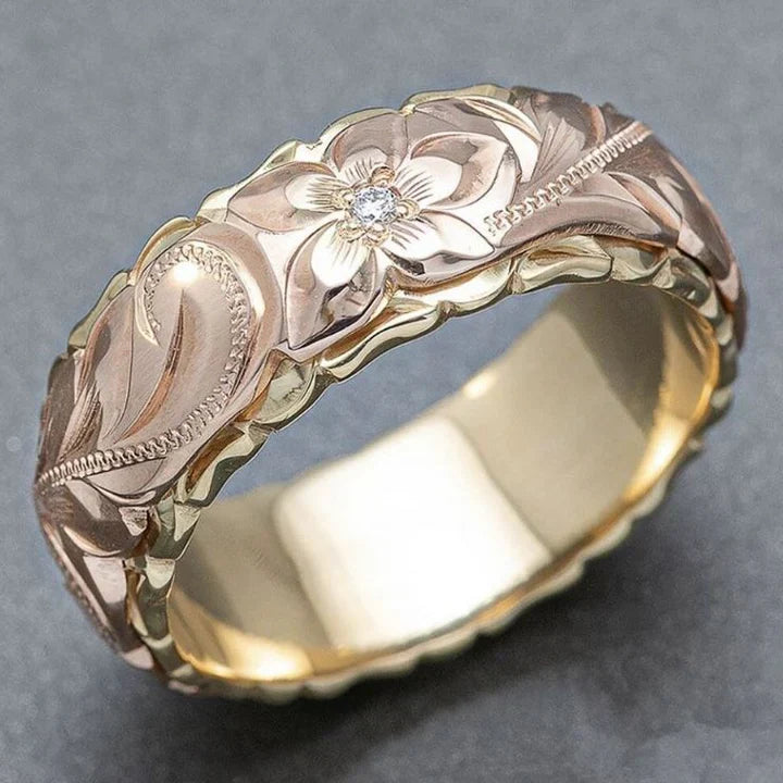 Vintage Gouden Ring met Rozenmotief – Romantische Elegantie