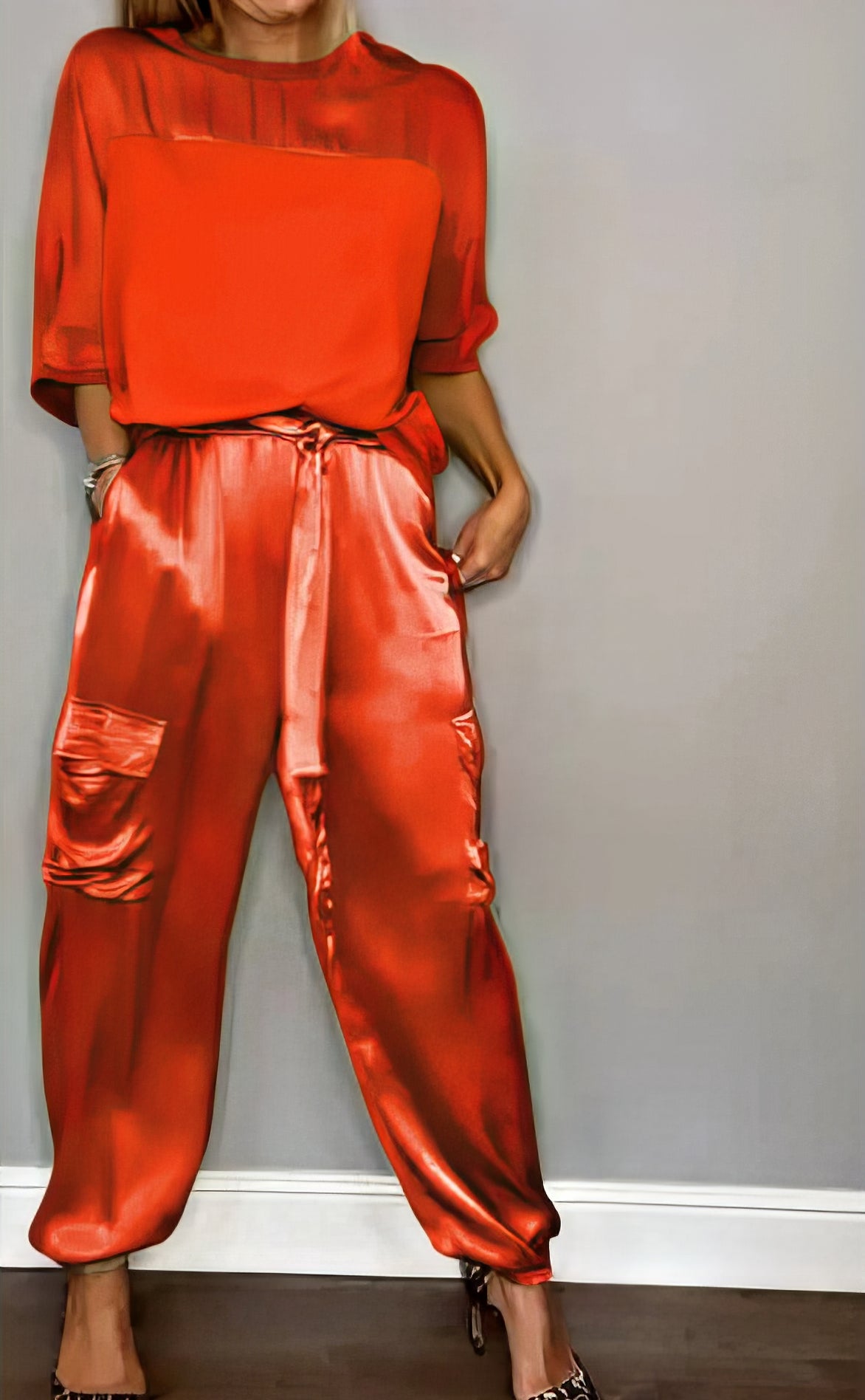 Elegante Satijnen Tweedelige Set